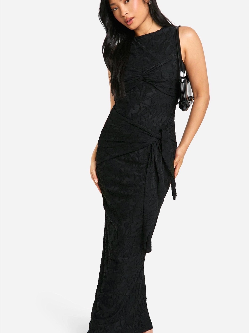 Boohoo Black Sleeveless Lace Knot-Detail Maxi Dress-new with tag
